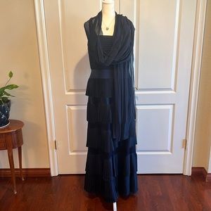 TADASHI COLLECTION TIERED RUFFLE GOWN WITH SCARF